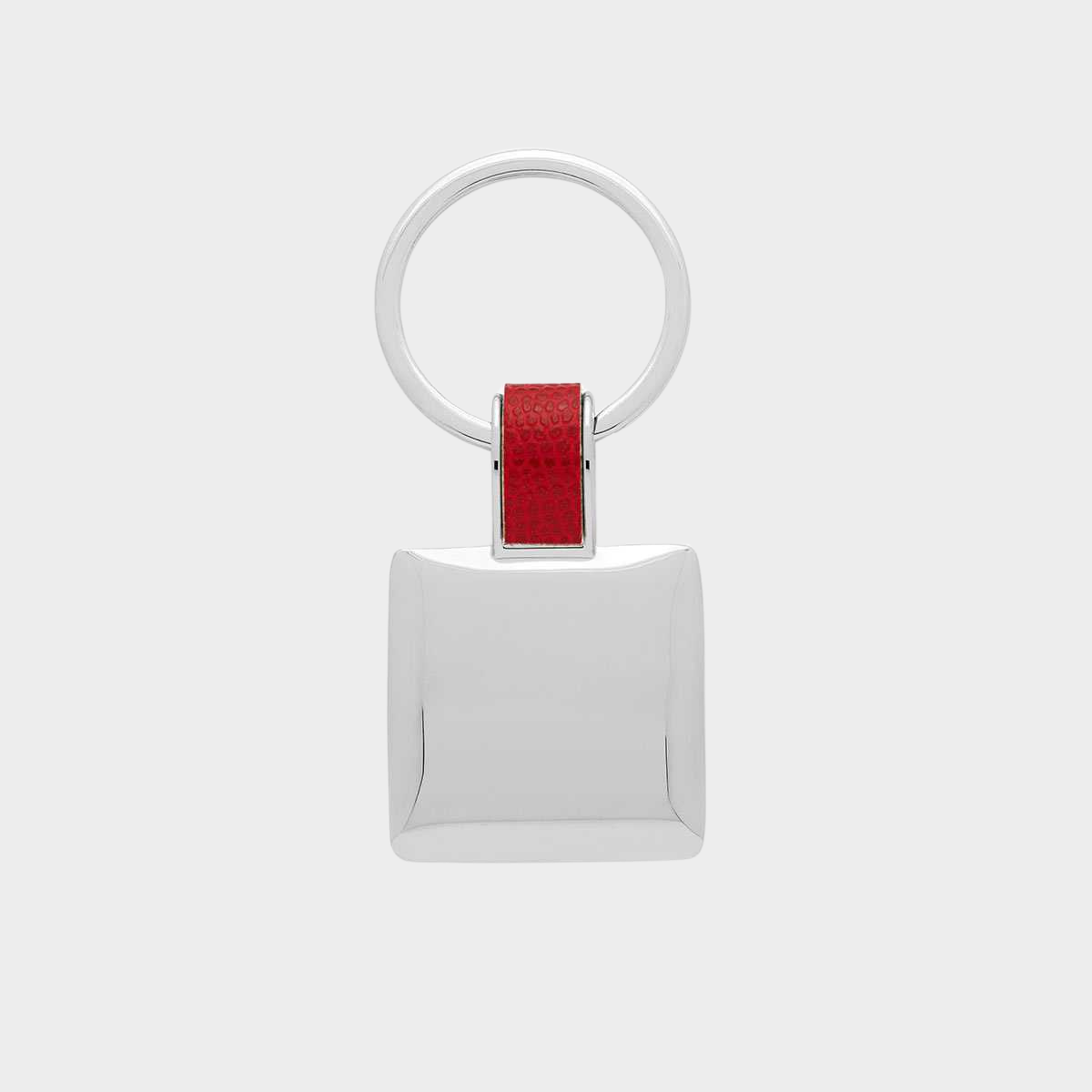 Porte-clés acier et cuir carré rouge