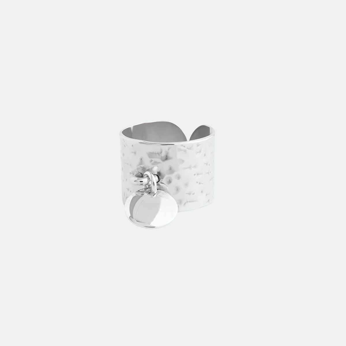 Bague large martelée argent massif