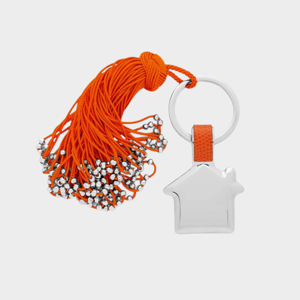 Porte-clés pompon et maison cuir et acier