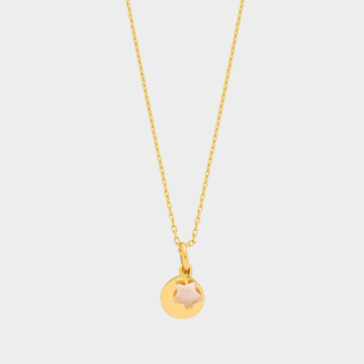 Collier mini rond et pendentif étoile nacre plaqué or