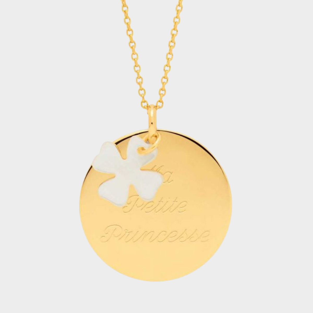 Collier grande médaille et nacre fine plaqué or