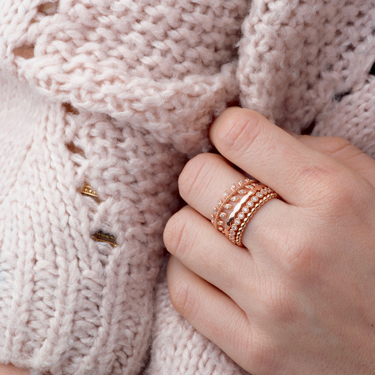 Bague Epis strassé plaqué or rose