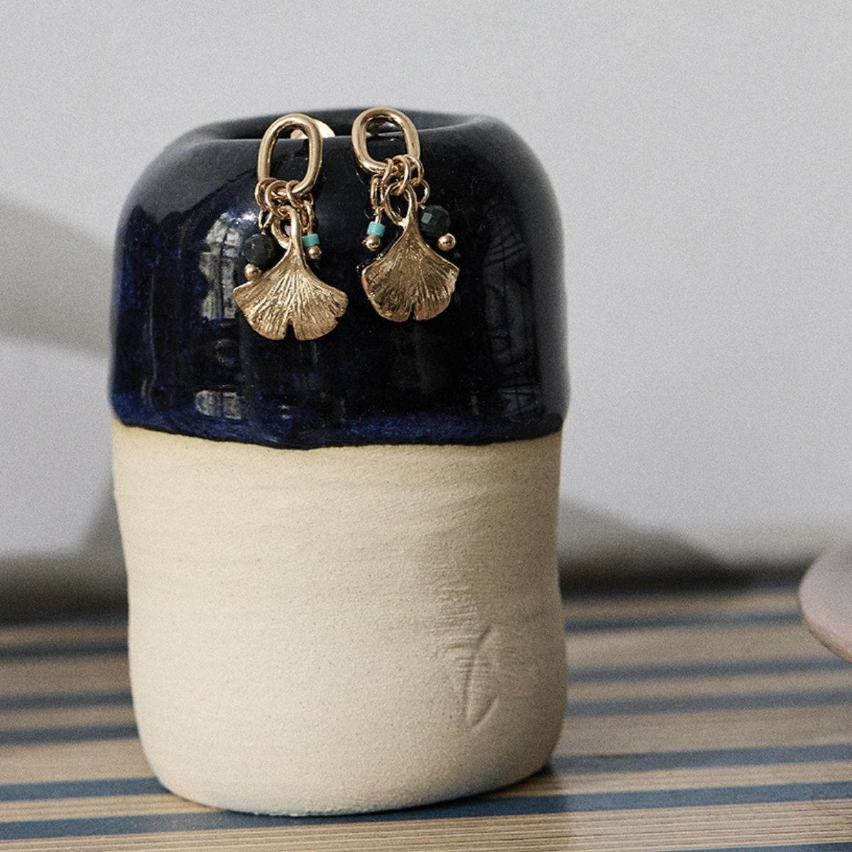 Boucles d'oreilles Gingko pampilles plaqué or