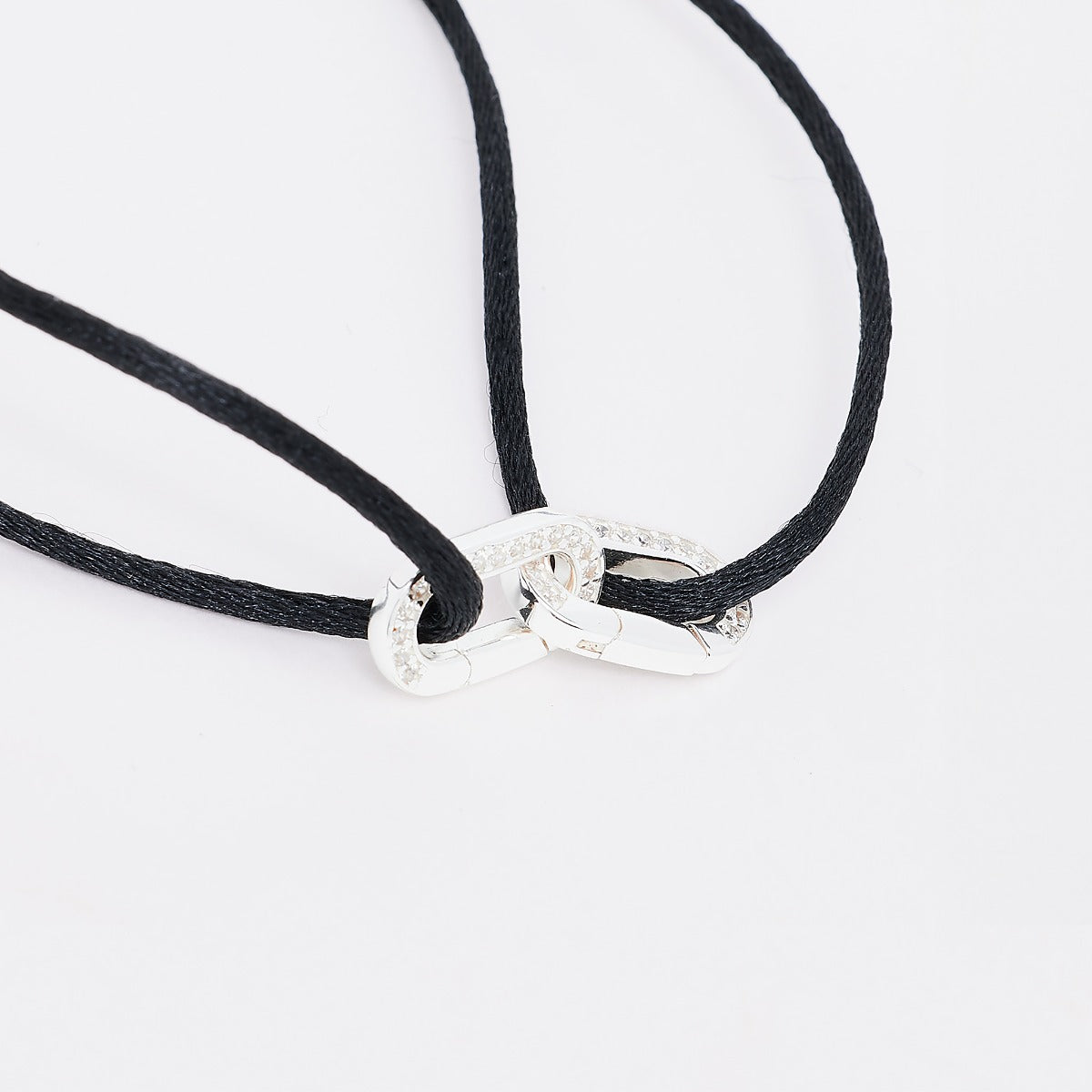 Bracelet duo Smile ovale argent massif et zircons sur lien satin