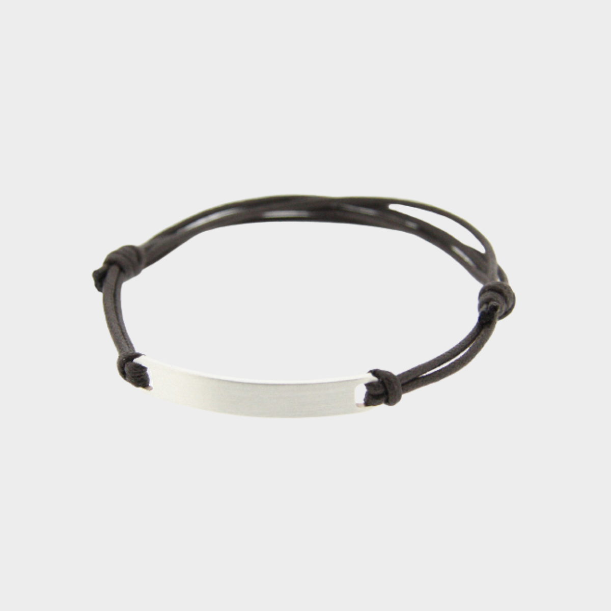 Bracelet homme plaque argent brossé coton ciré