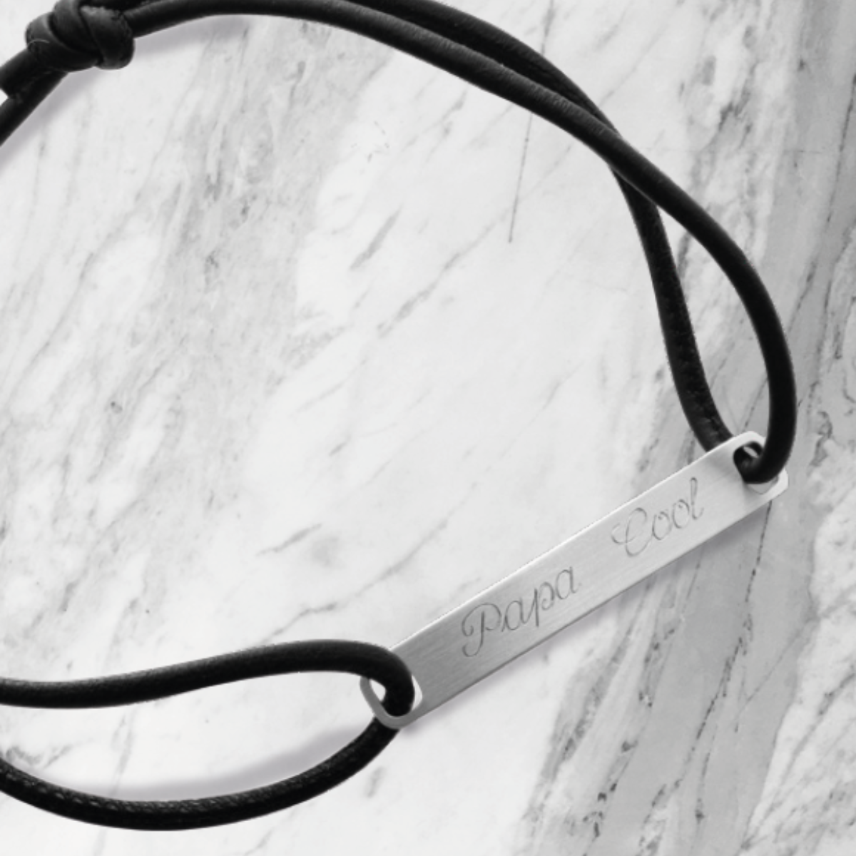 Bracelet homme plaque argent brossé simili cuir