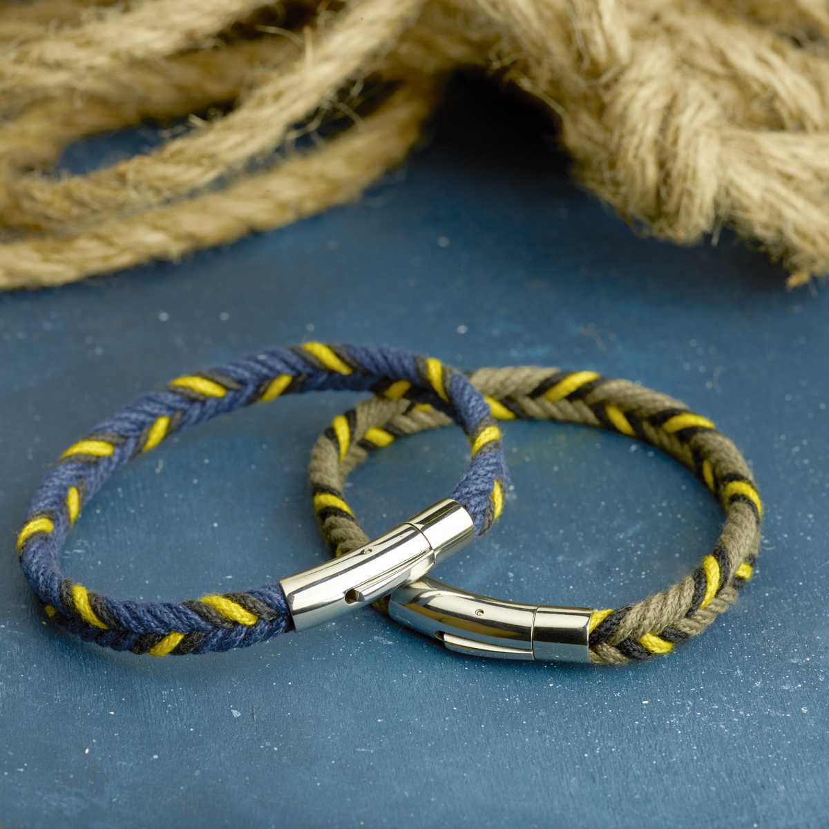 Bracelet chevron kaki noir jaune pour homme