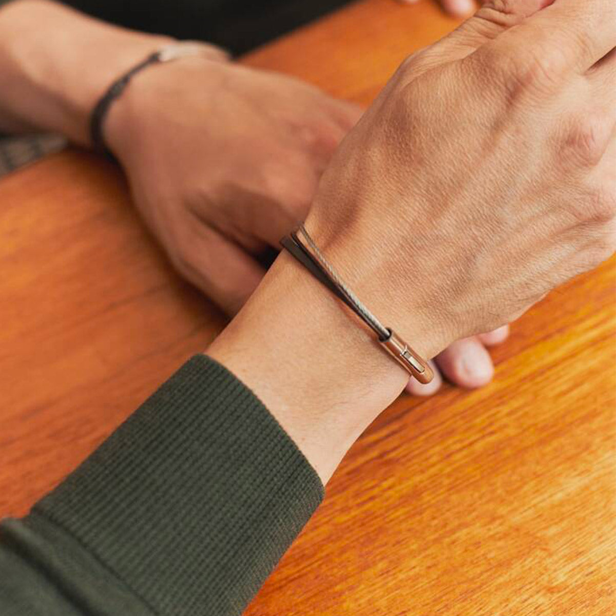 Bracelet homme trio câble et cuir noir