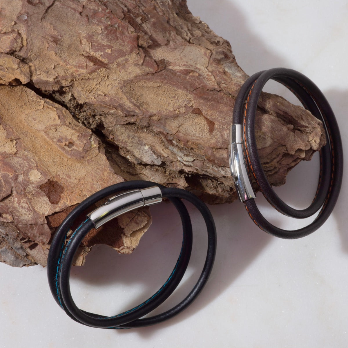 Bracelet le Chic Couture marron et orange & Bracelet le Chic Couture noir et bleu pour homme
