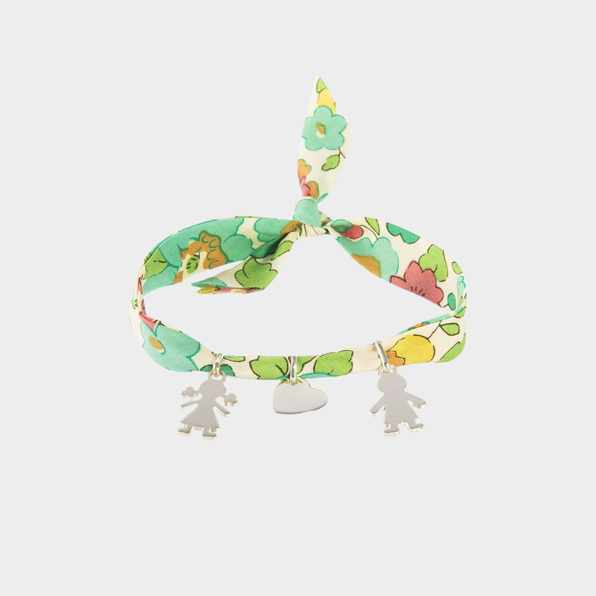 Bracelet mini breloques à composer sur ruban Liberty argent
