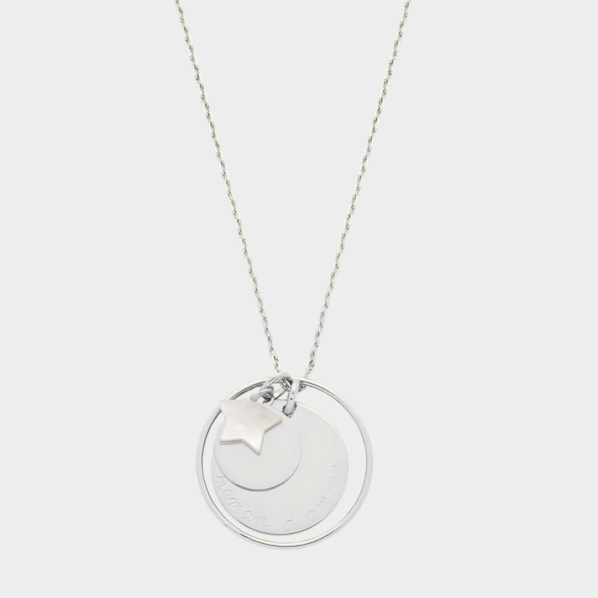 Collier Ellipse 2 médailles et nacre fine argent