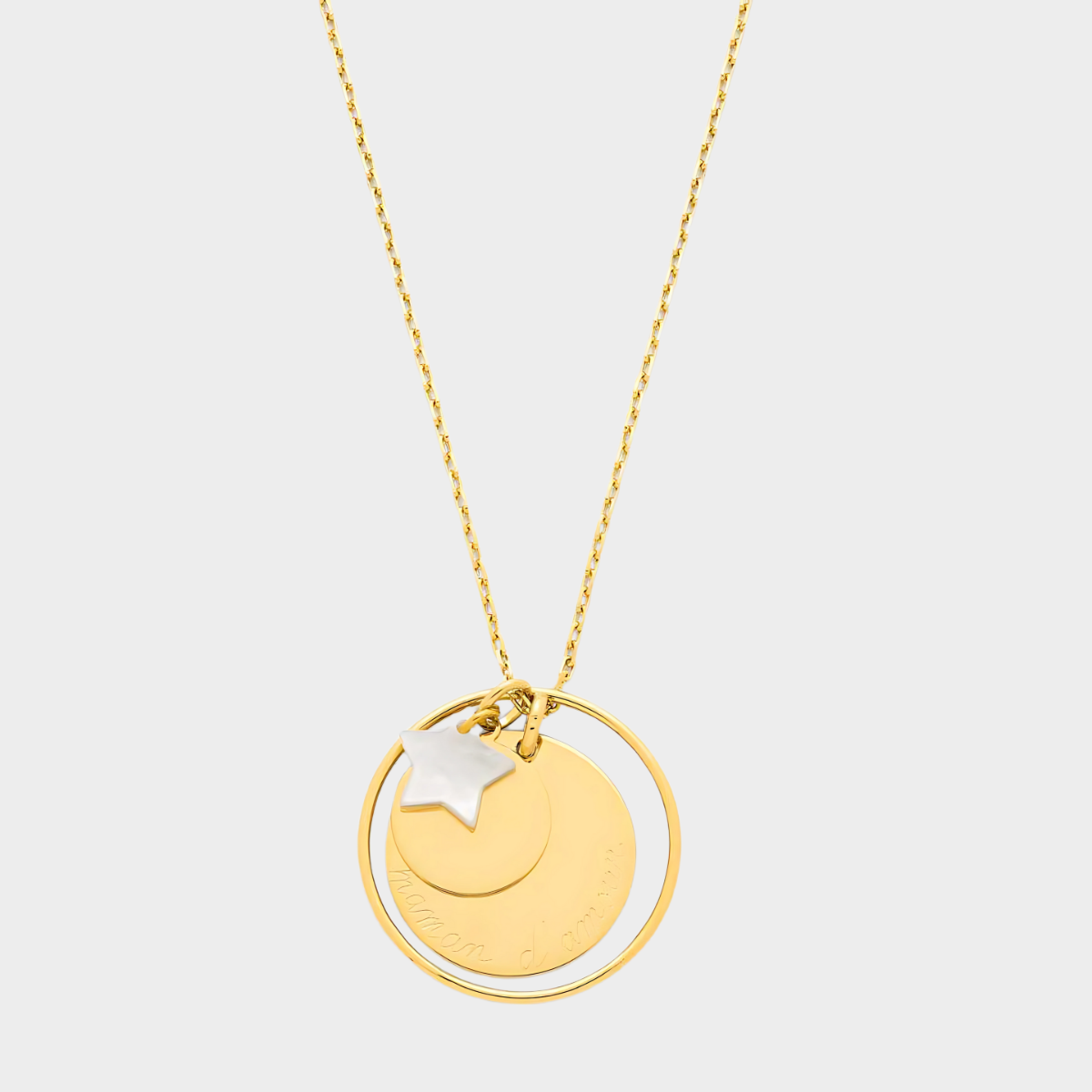 Collier Ellipse 2 médailles et nacre fine plaqué or