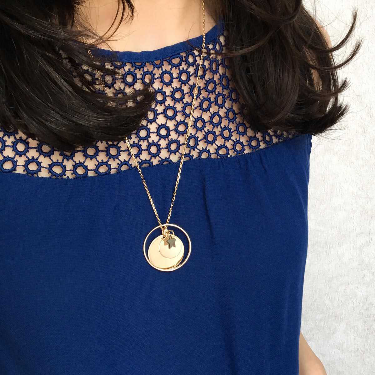 Collier Ellipse 2 médailles et nacre fine plaqué or