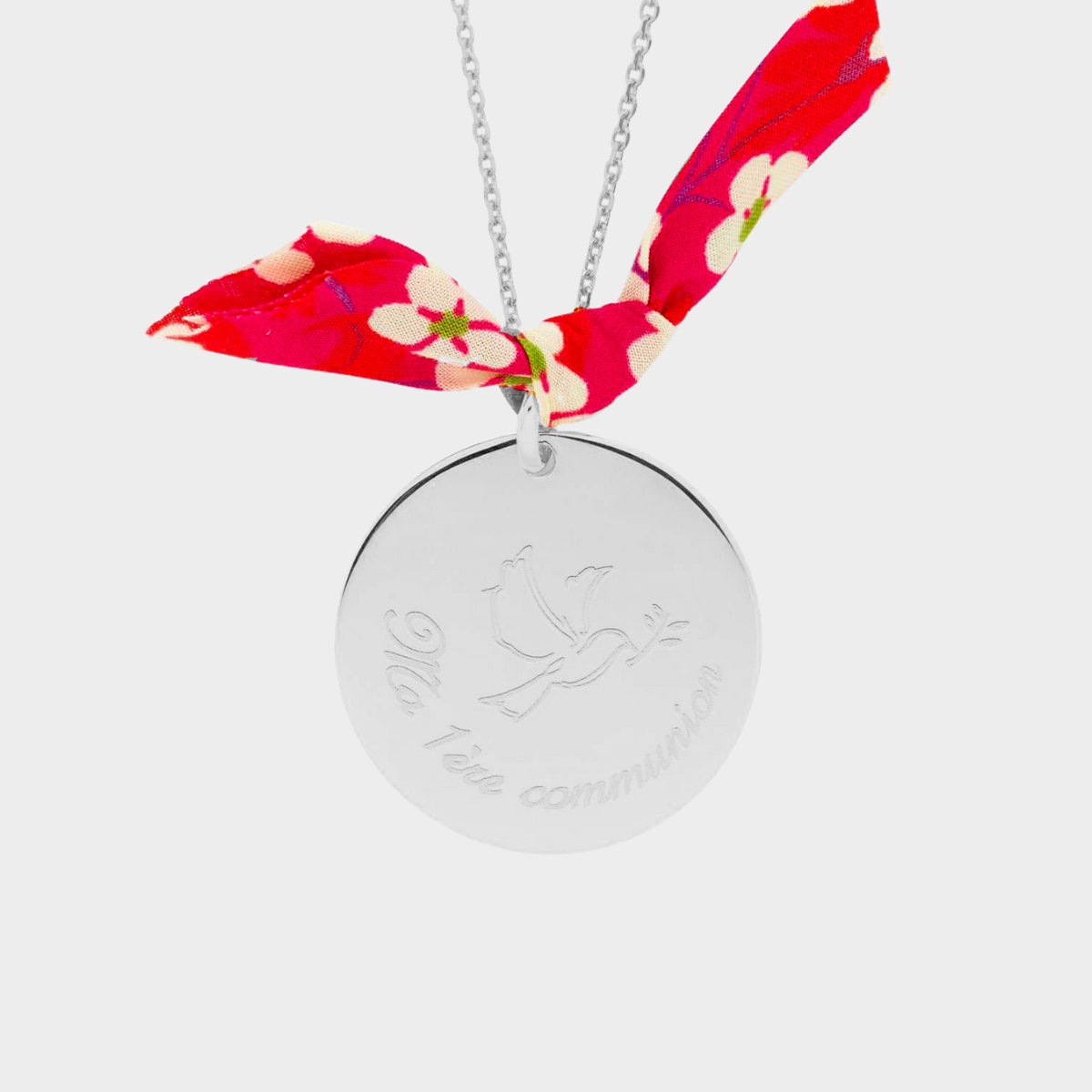 Collier grande médaille dessin et prénom sur chaîne argent