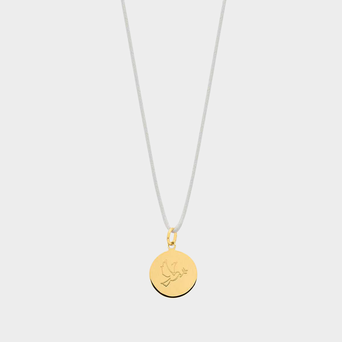 Collier petite médaille colombe sur lien satin plaqué or