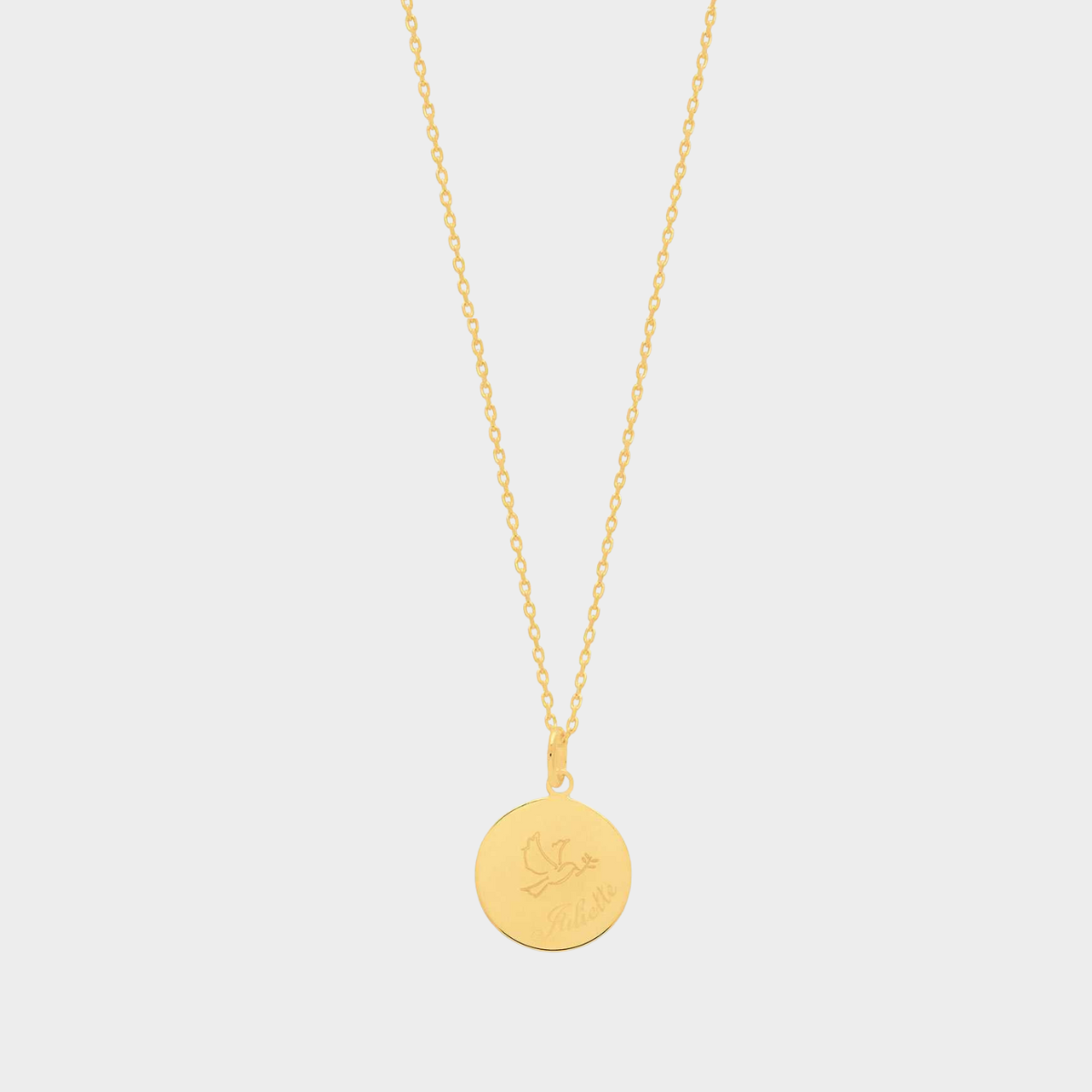 Collier petite médaille colombe sur chaîne en plaqué or