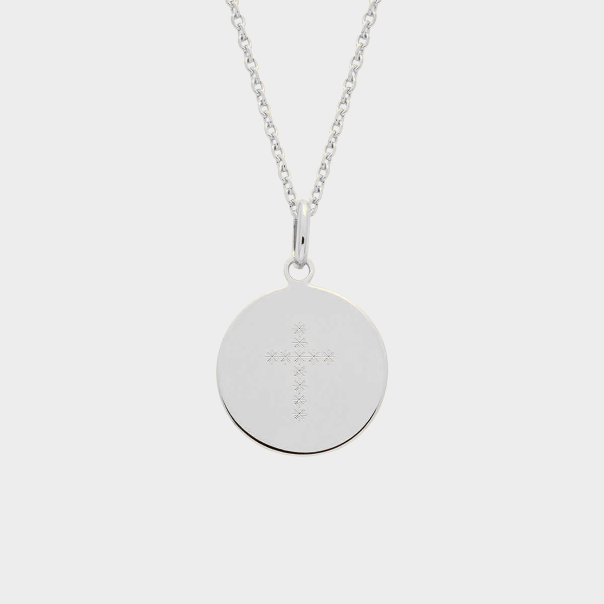 Collier petite médaille croix argent gravure étoilée
