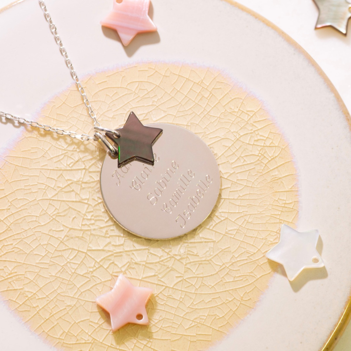 Collier grande médaille et nacre fine argent