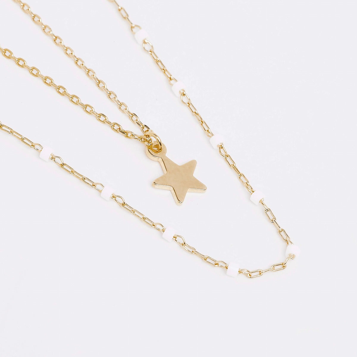 Collier duo Mahos blanc et étoile Plaqué Or