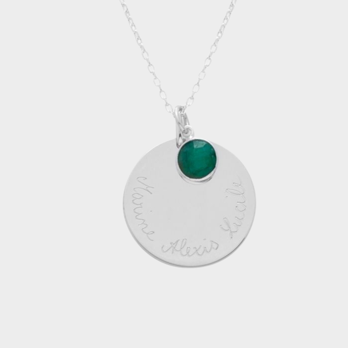 Collier grande médaille et pierre de naissance sur chaîne forçat argent