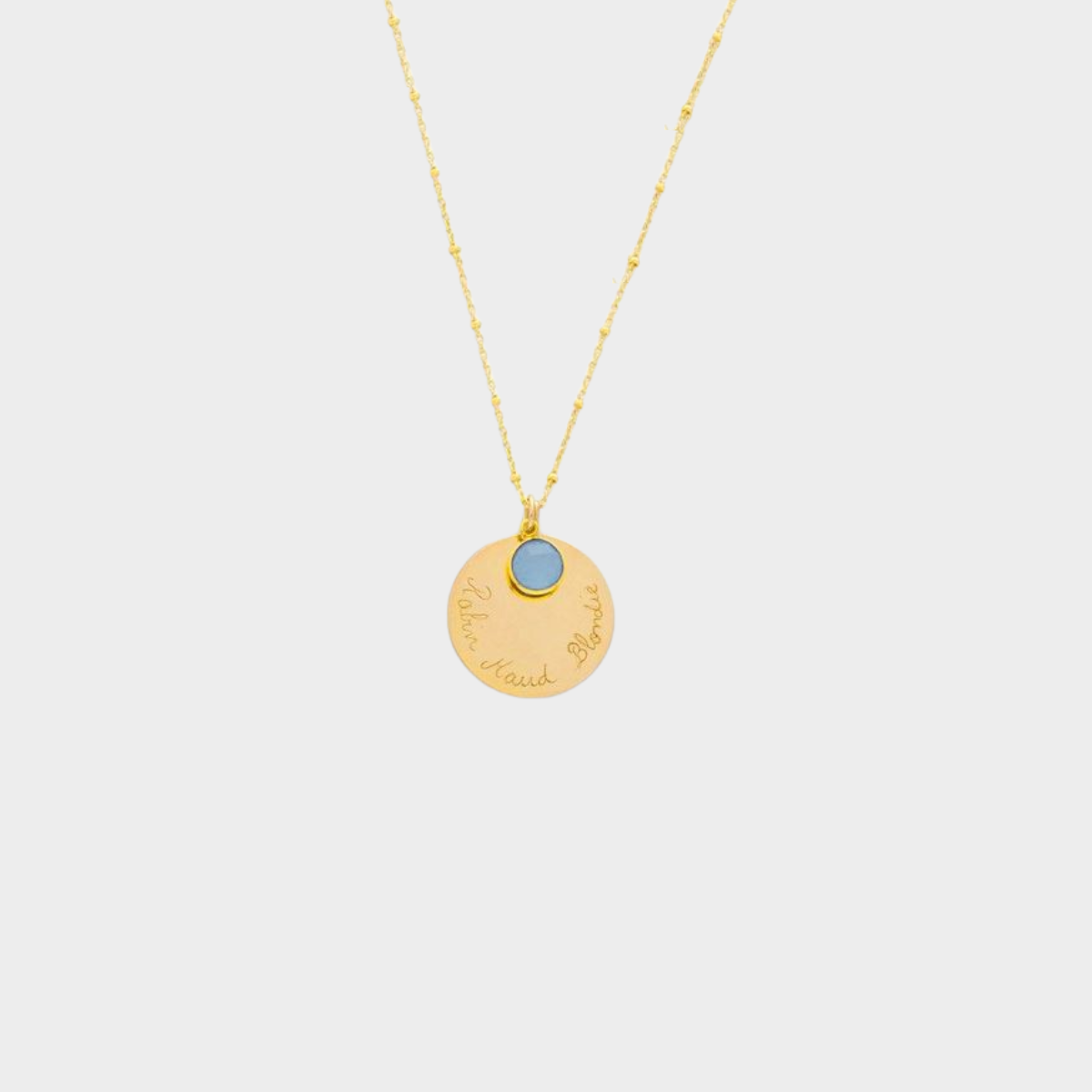 Collier grande médaille et pierre de naissance sur chaîne perlée plaqué or