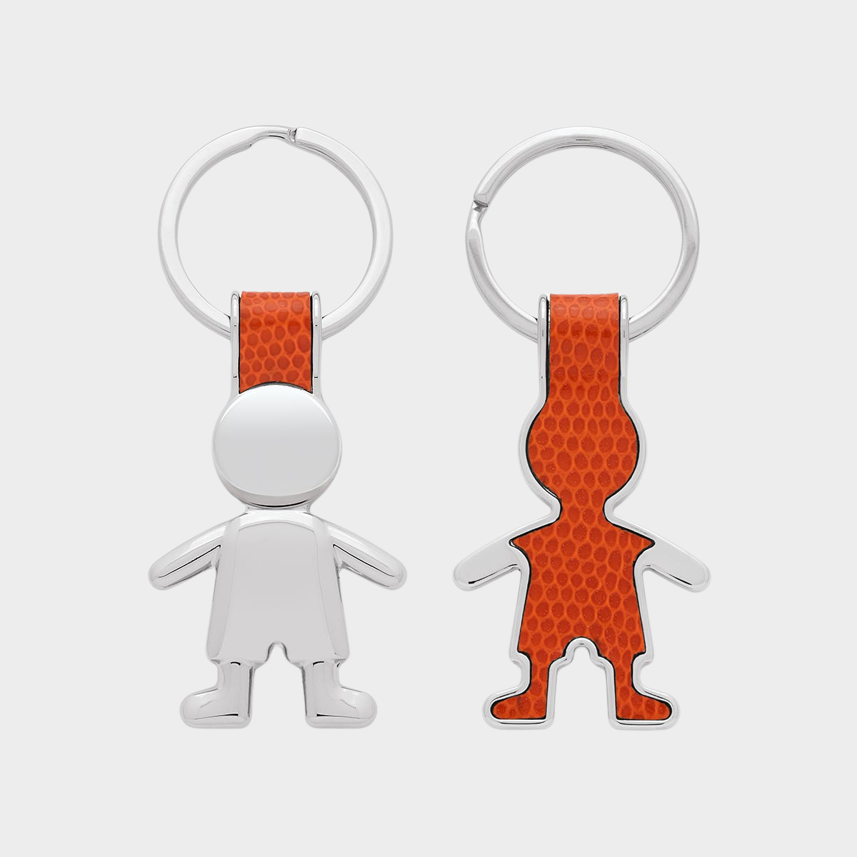 Porte-clés acier et cuir garçon orange personnalisé