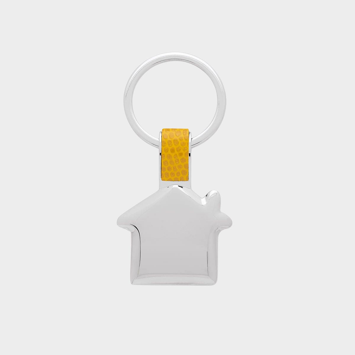 Porte clé acier et cuir maison jaune