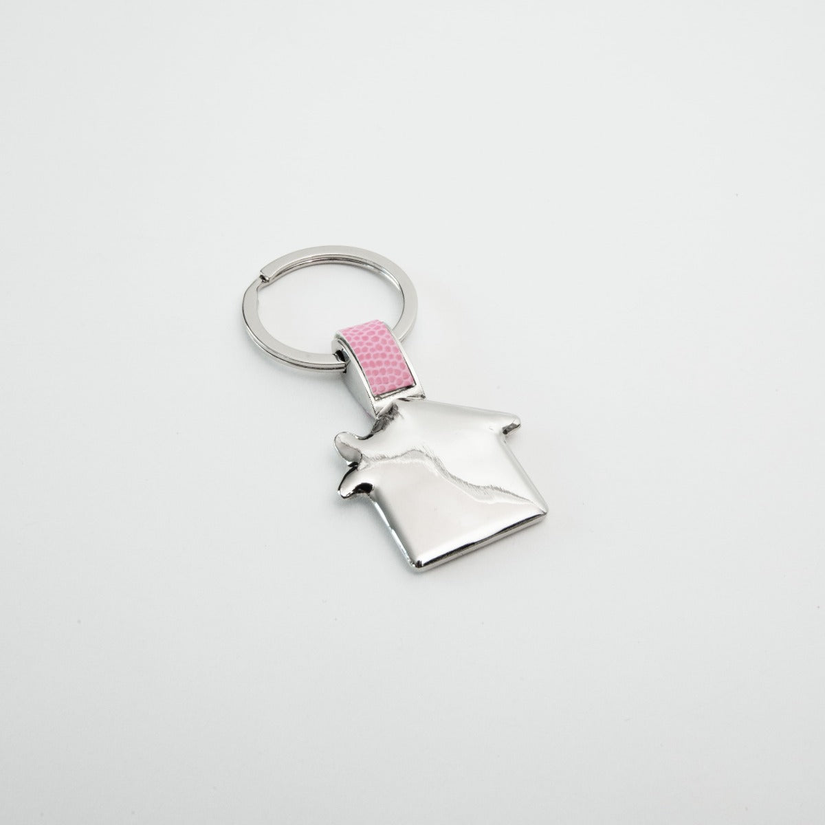 Porte-clés acier et cuir maison rose