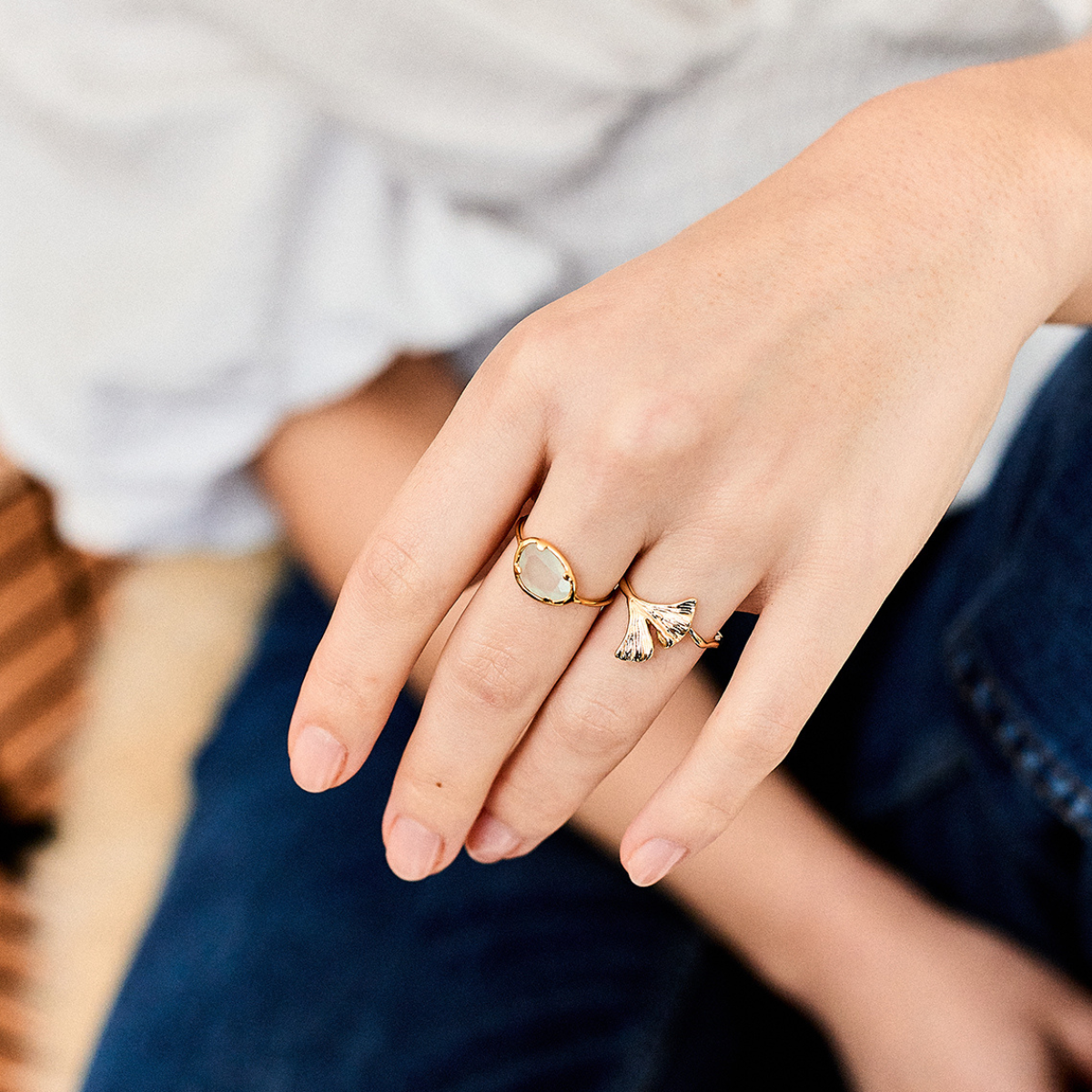 Bague Gingko ajustable plaqué or