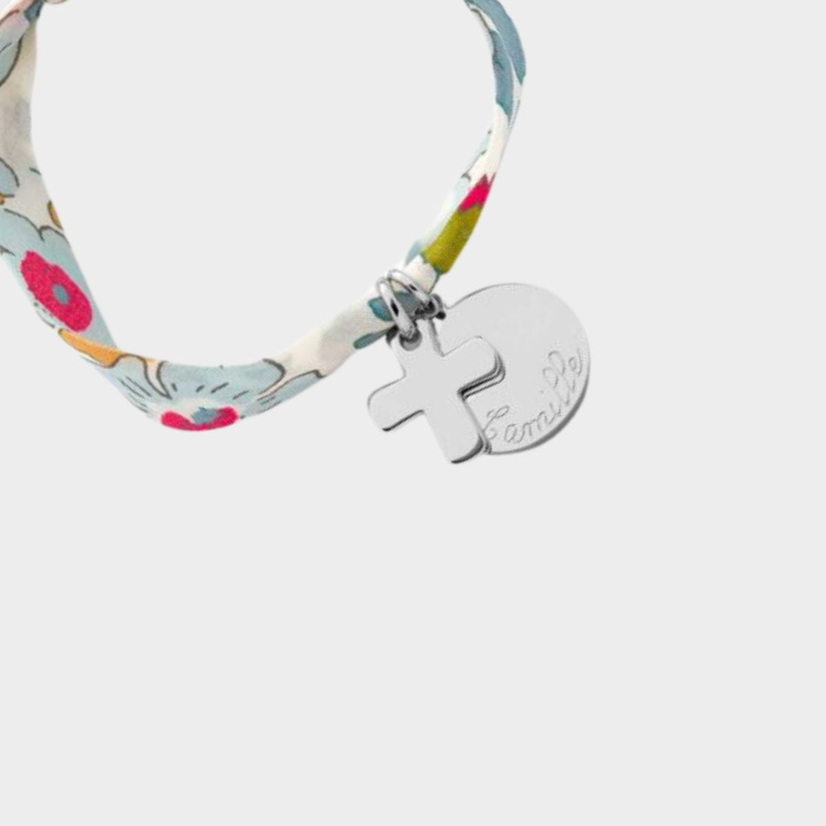 Bracelet petite médaille plate et mini croix sur lien liberty argent