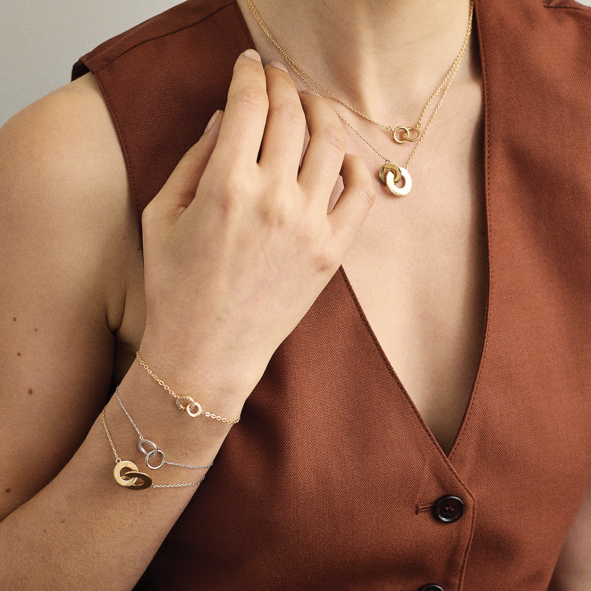 Bracelet duo anneaux pavés argent