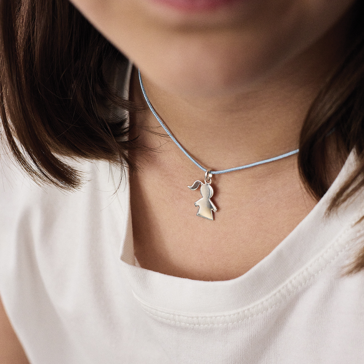Collier 1 mini breloque sur lien coton argent