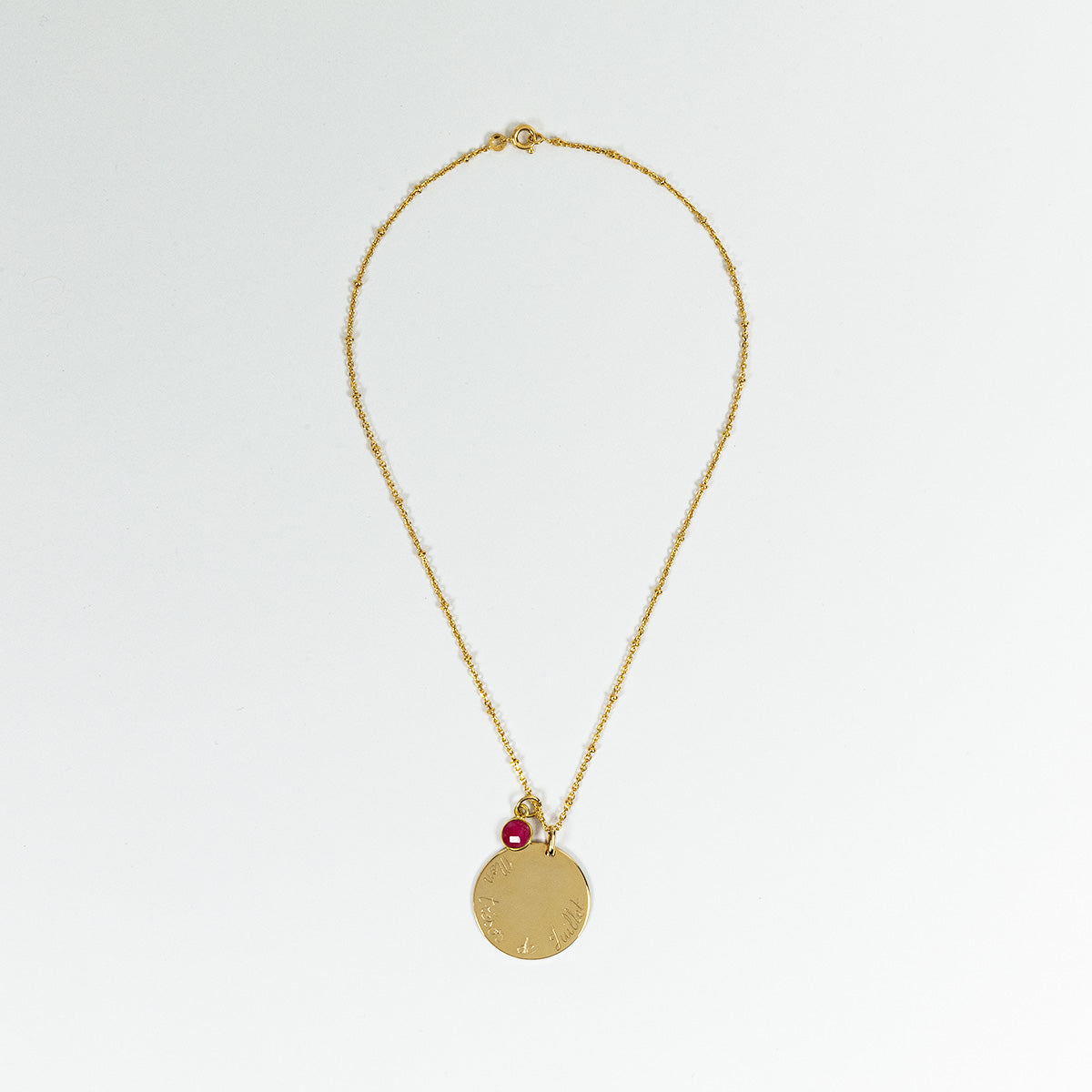 Collier grande médaille et pierre de naissance sur chaîne perlée plaqué or