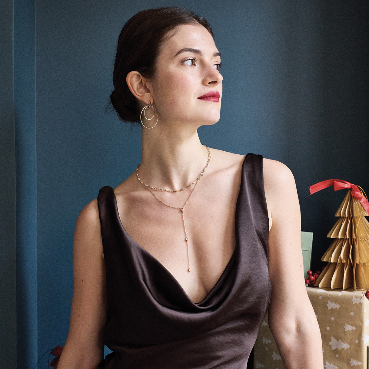 Collier cascade de zircons plaqué or