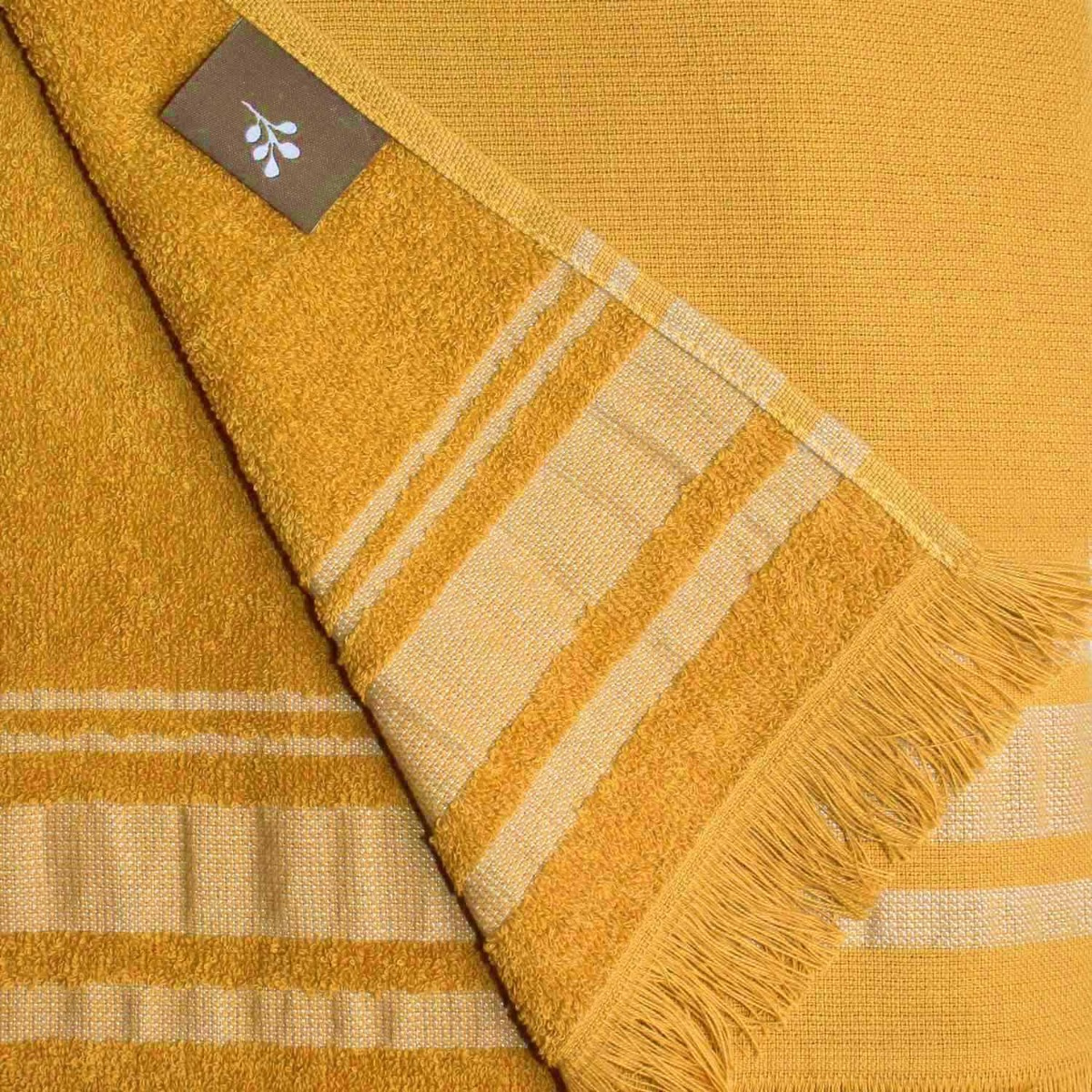Fouta éponge moutarde et grège