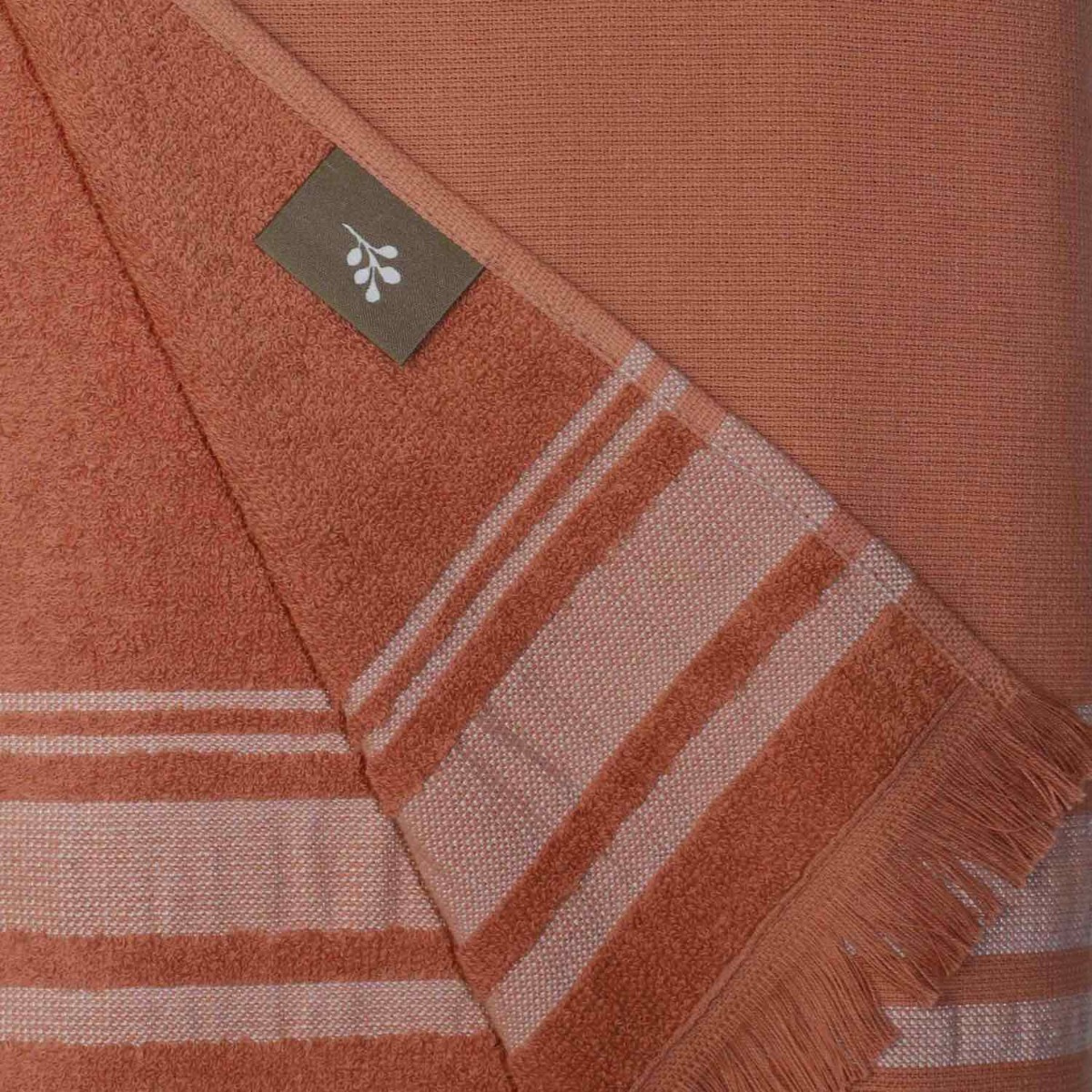 Fouta éponge rose argile et grège