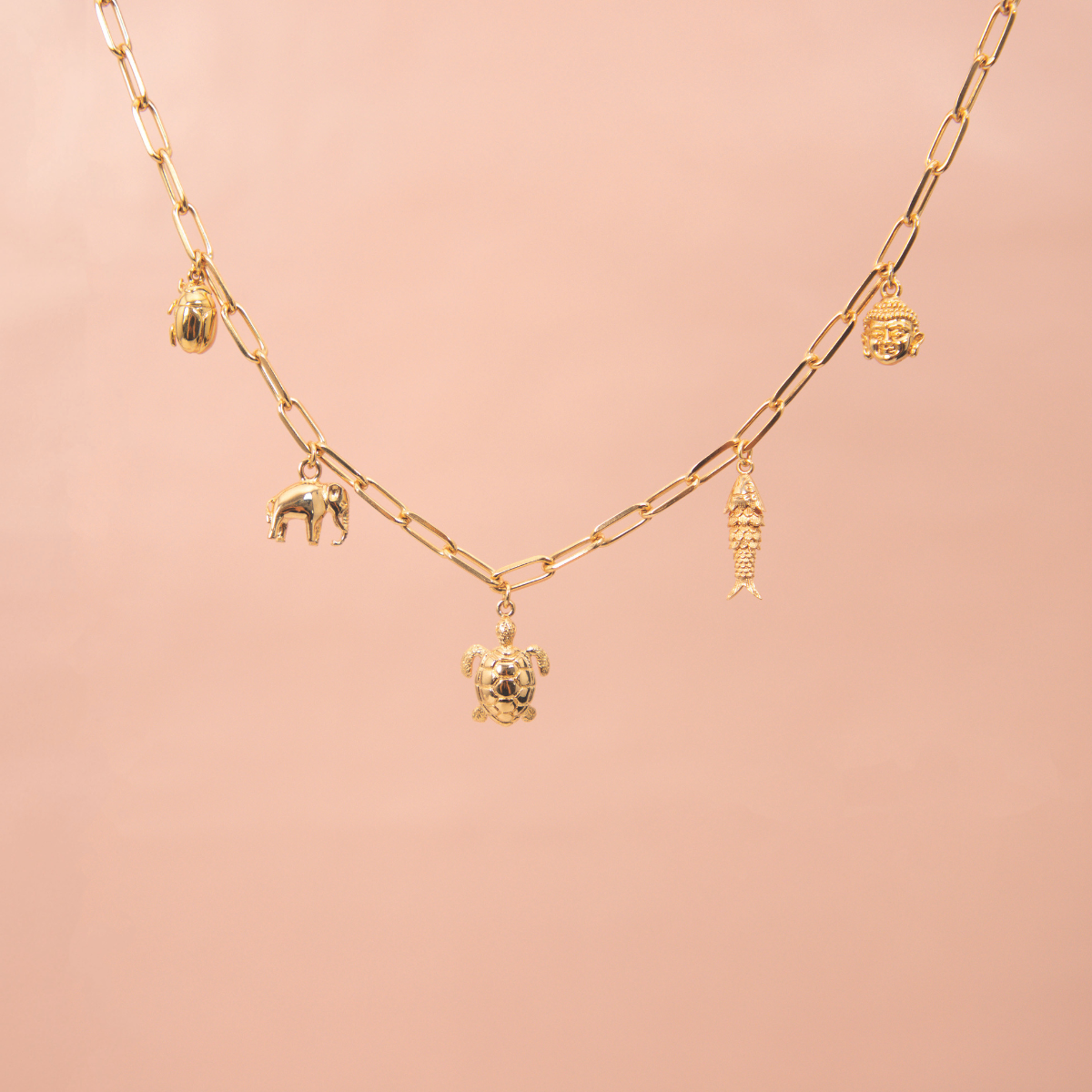 Collier gris-gris à composer sur chaîne maillon ovale plaqué or