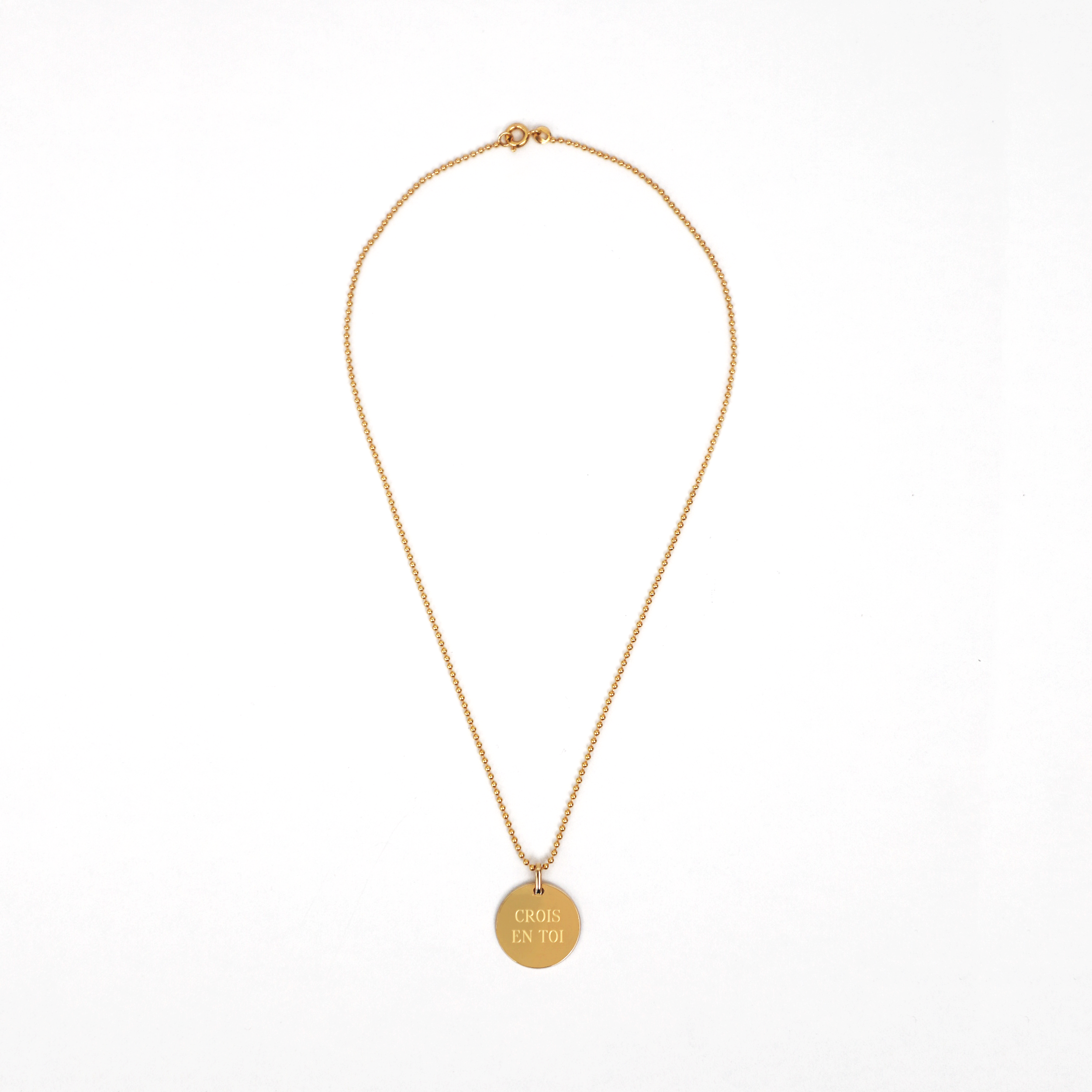 Collier mantra plaqué or – Rond plat