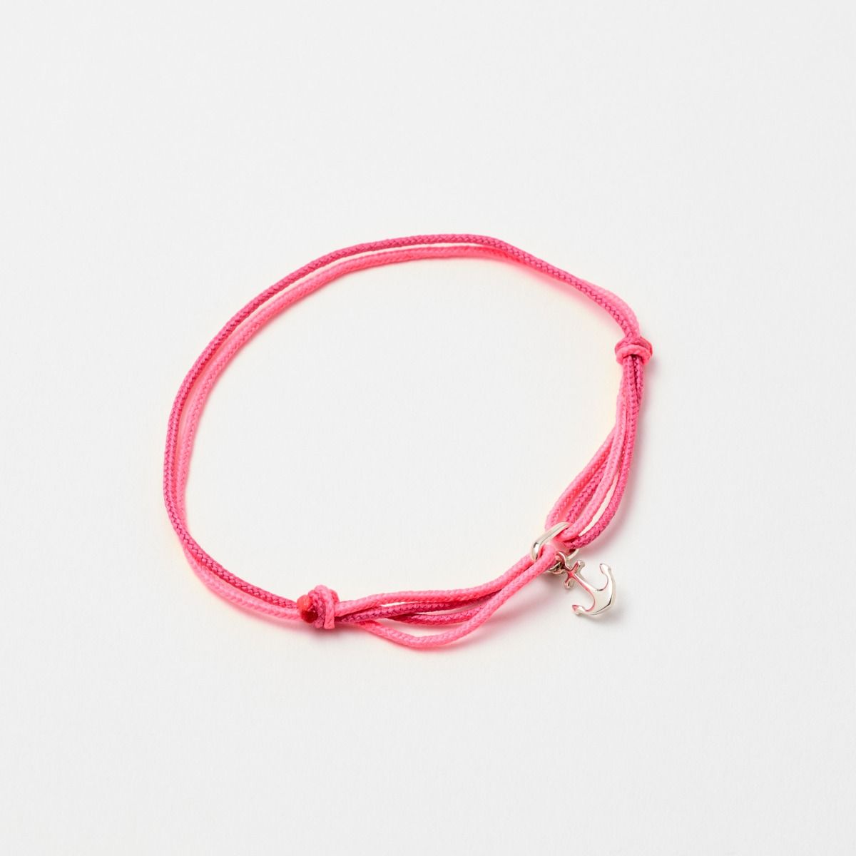 Bracelet gris-gris mini ancre sur double lien coton argent