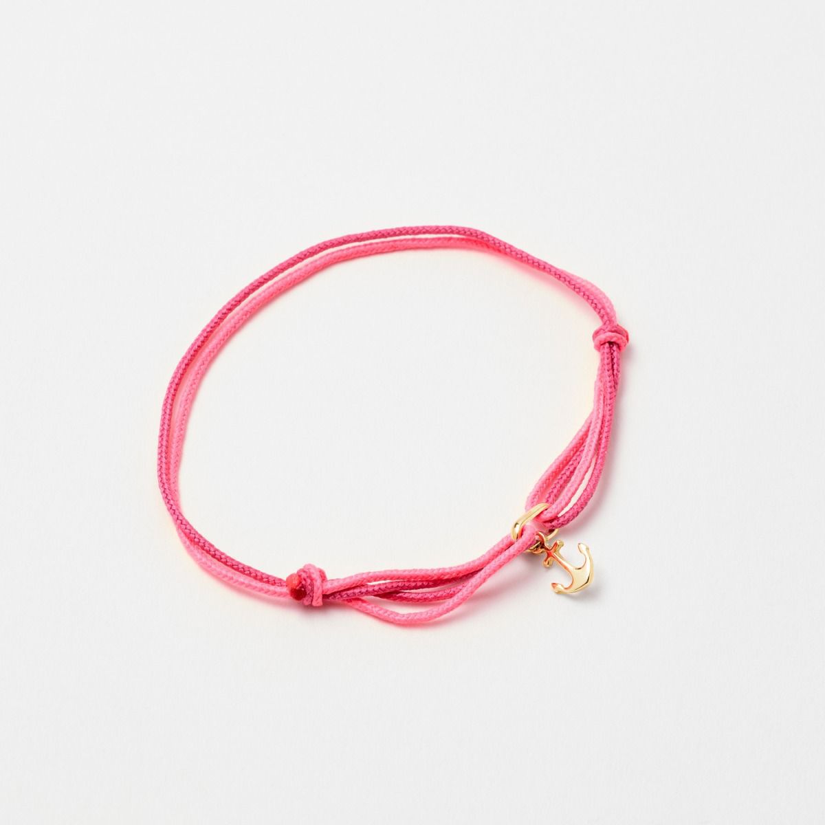 Bracelet gris-gris mini ancre sur double lien coton plaqué or