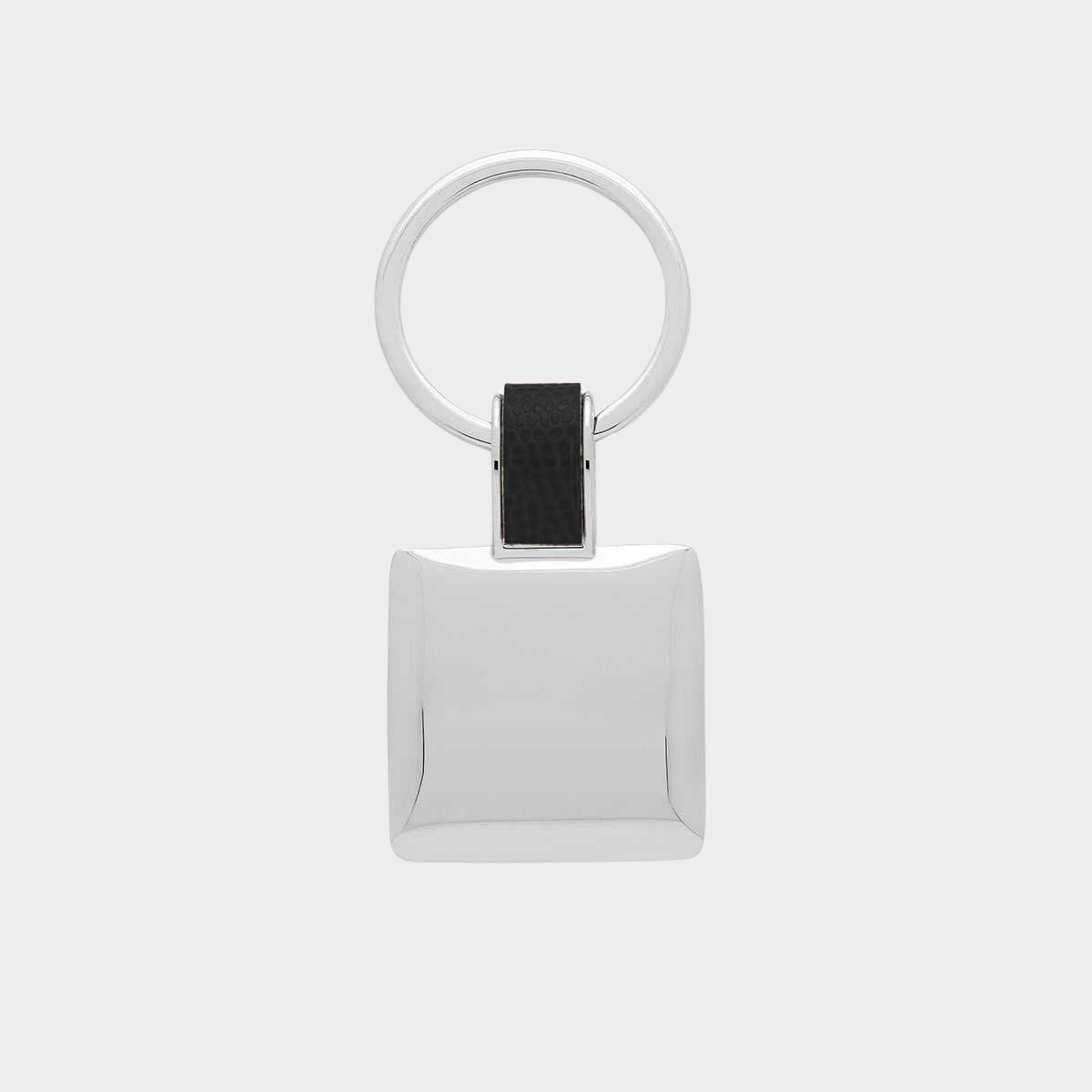 Porte-clés acier et cuir carré noir