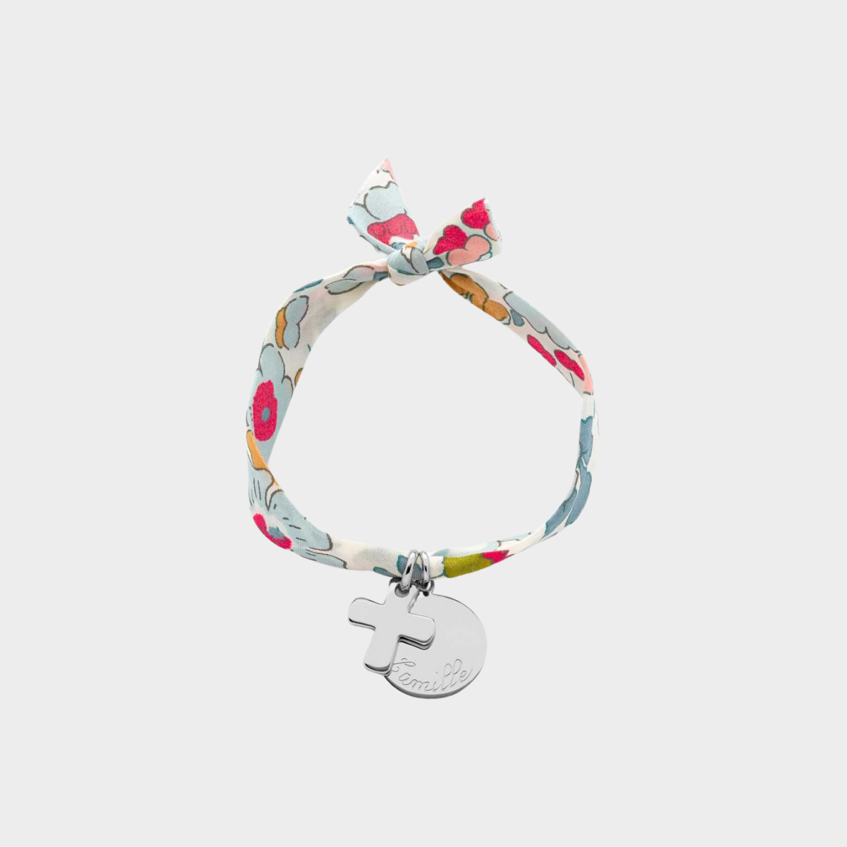 Bracelet petite médaille plate et mini croix sur lien liberty argent
